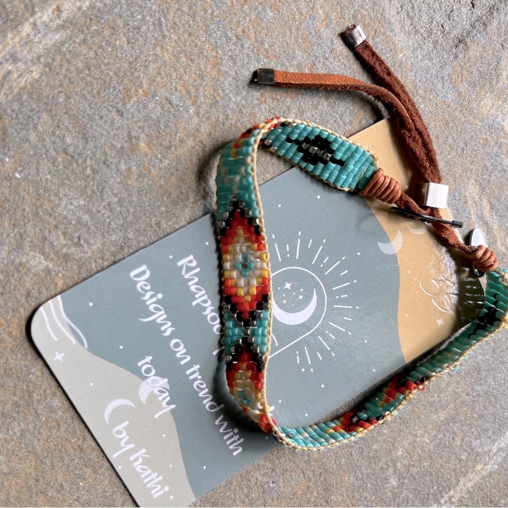 Boho western Navajo look pattern with slide adjustable closure bracelet